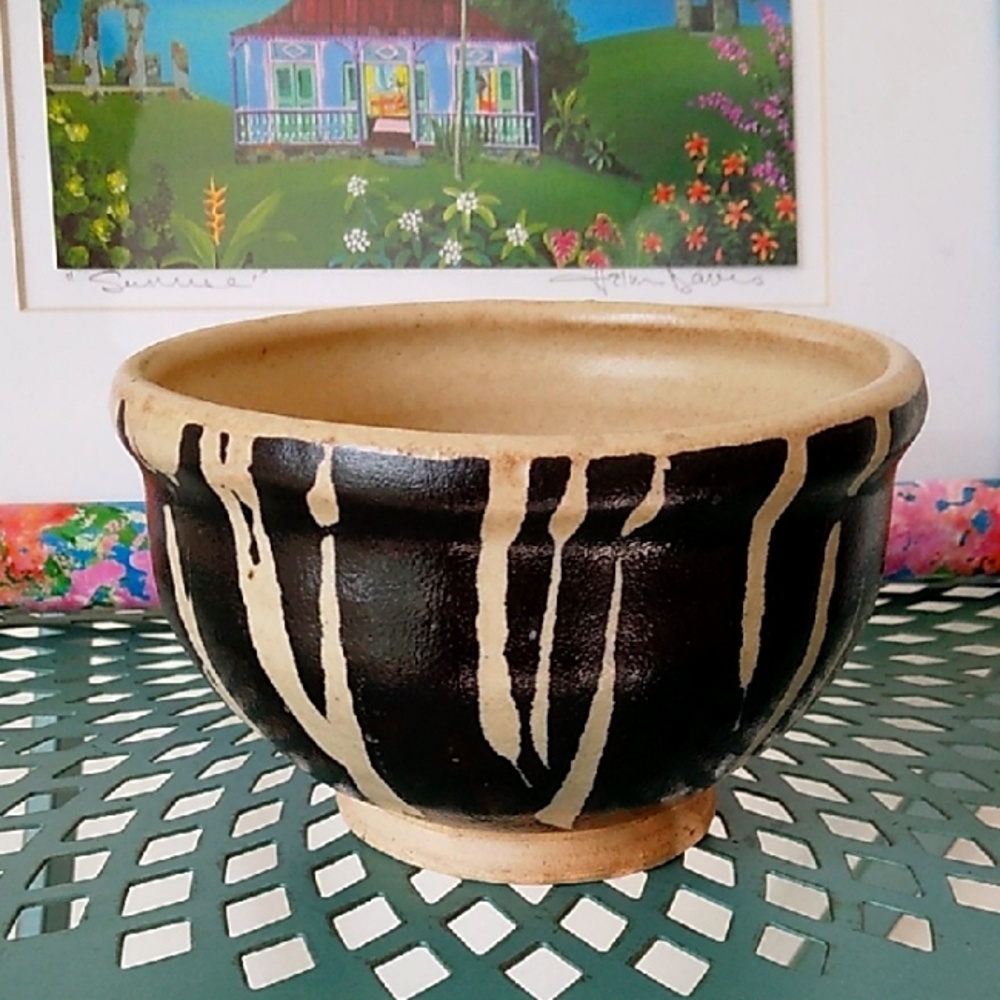 Handmade Brown and Tan Striped Ceramic Bowl